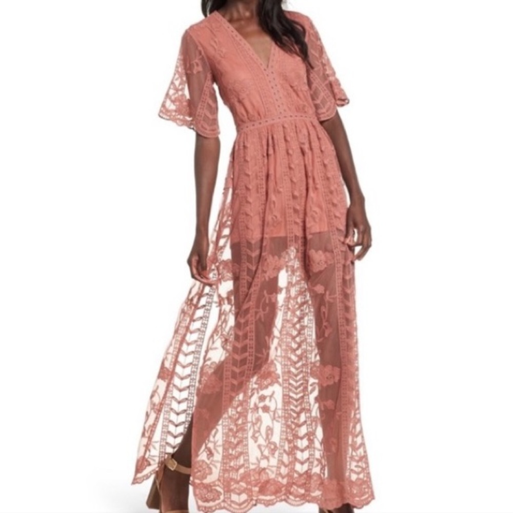 SOCIALITE Dusty Pink Lace Romper Maxi Dress XS - Picture 7 of 7